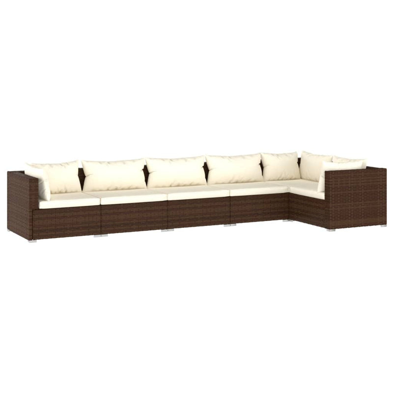 vidaXL 6 Piece Garden Lounge Set with Cushions Poly Rattan Brown