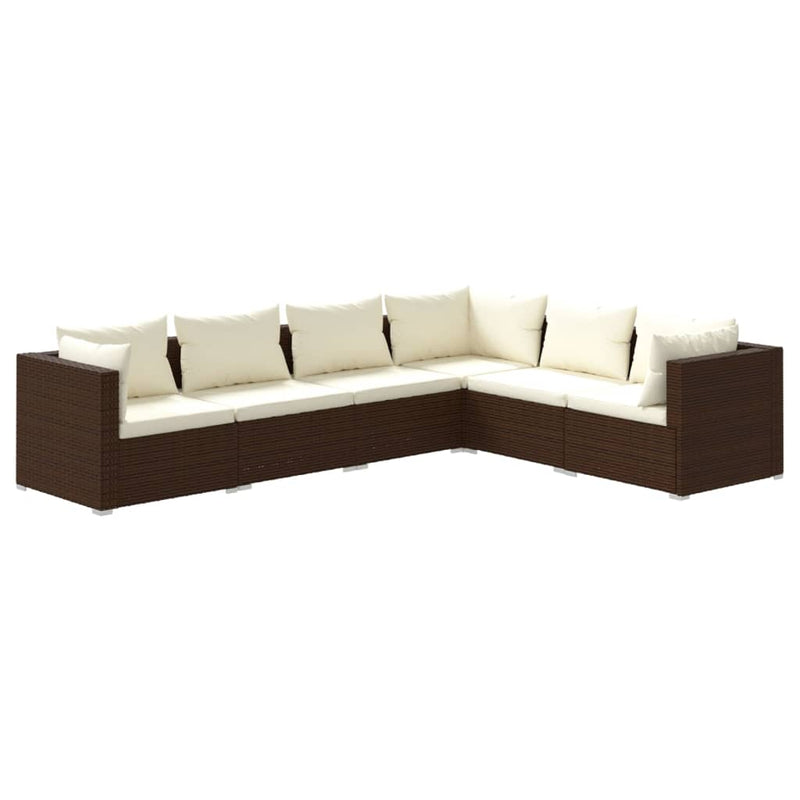 vidaXL 6 Piece Garden Lounge Set with Cushions Poly Rattan Brown