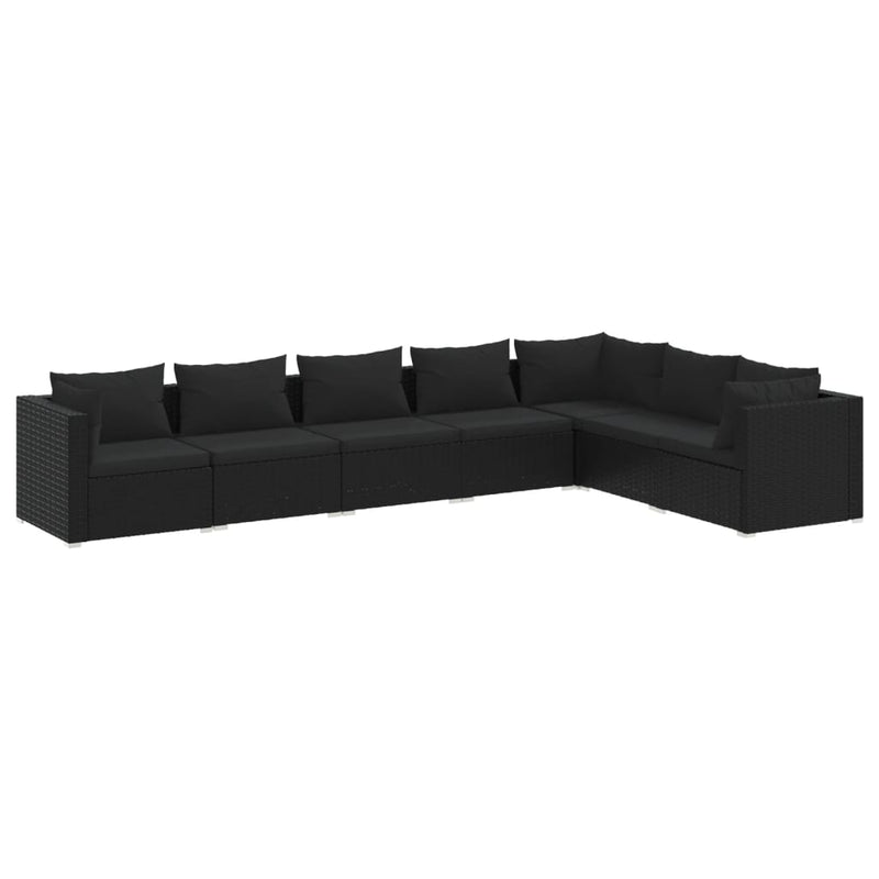vidaXL 7 Piece Garden Lounge Set with Cushions Poly Rattan Black