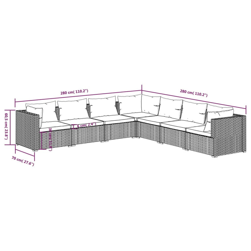 vidaXL 7 Piece Garden Lounge Set with Cushions Poly Rattan Black