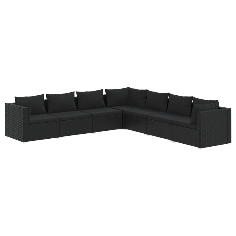 vidaXL 7 Piece Garden Lounge Set with Cushions Poly Rattan Black