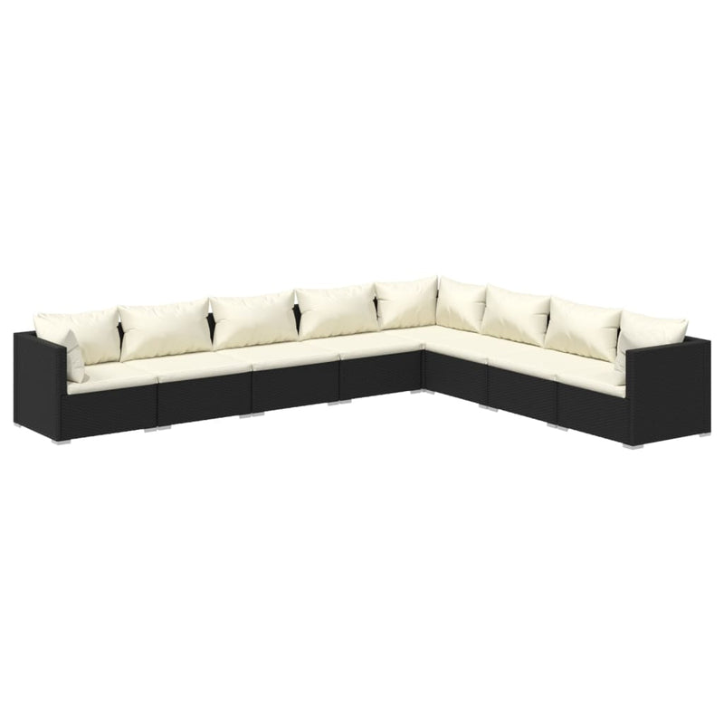 vidaXL 8 Piece Garden Lounge Set with Cushions Poly Rattan Black