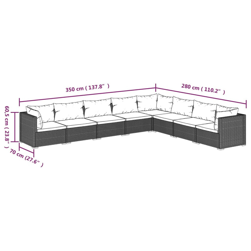 vidaXL 8 Piece Garden Lounge Set with Cushions Poly Rattan Black