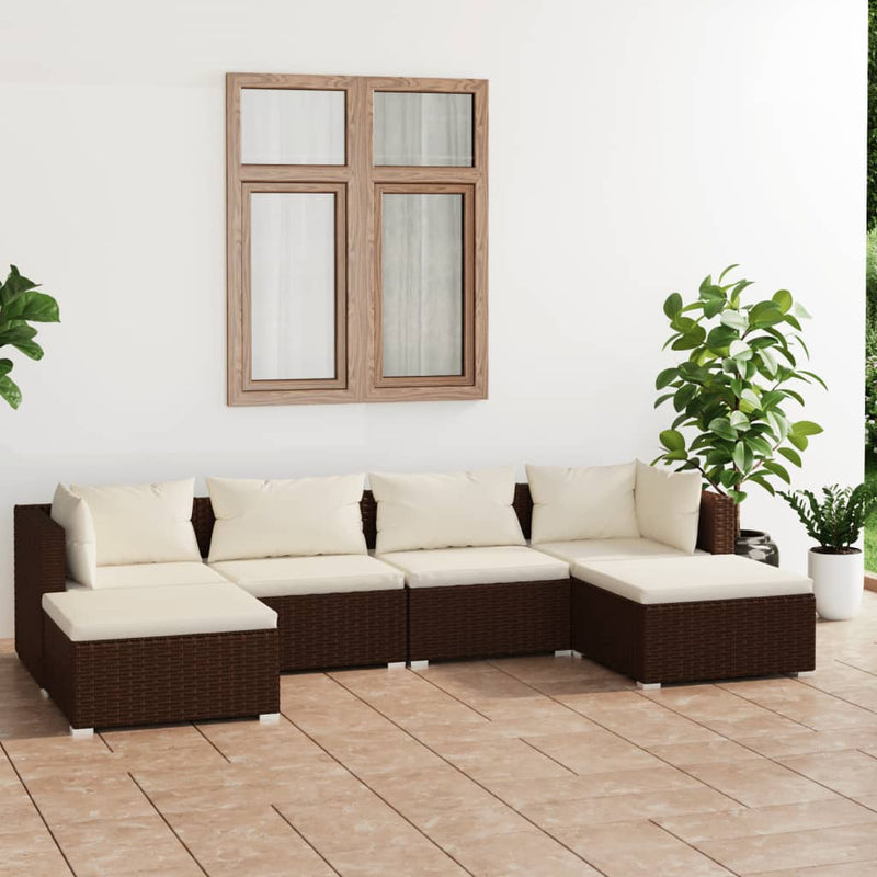 vidaXL 6 Piece Garden Lounge Set with Cushions Poly Rattan Brown