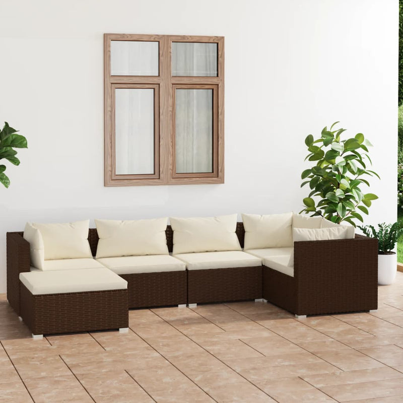 vidaXL 6 Piece Garden Lounge Set with Cushions Poly Rattan Brown