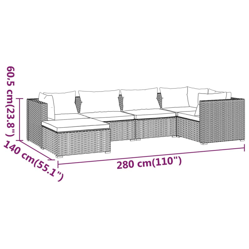 vidaXL 6 Piece Garden Lounge Set with Cushions Poly Rattan Grey