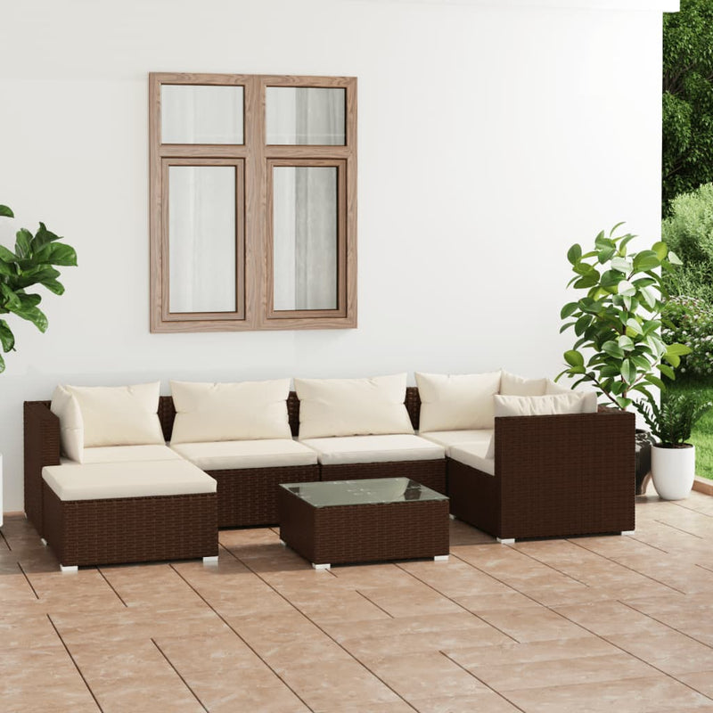 vidaXL 7 Piece Garden Lounge Set with Cushions Poly Rattan Brown