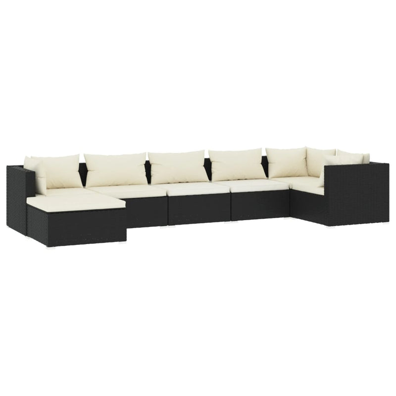 vidaXL 7 Piece Garden Lounge Set with Cushions Poly Rattan Black