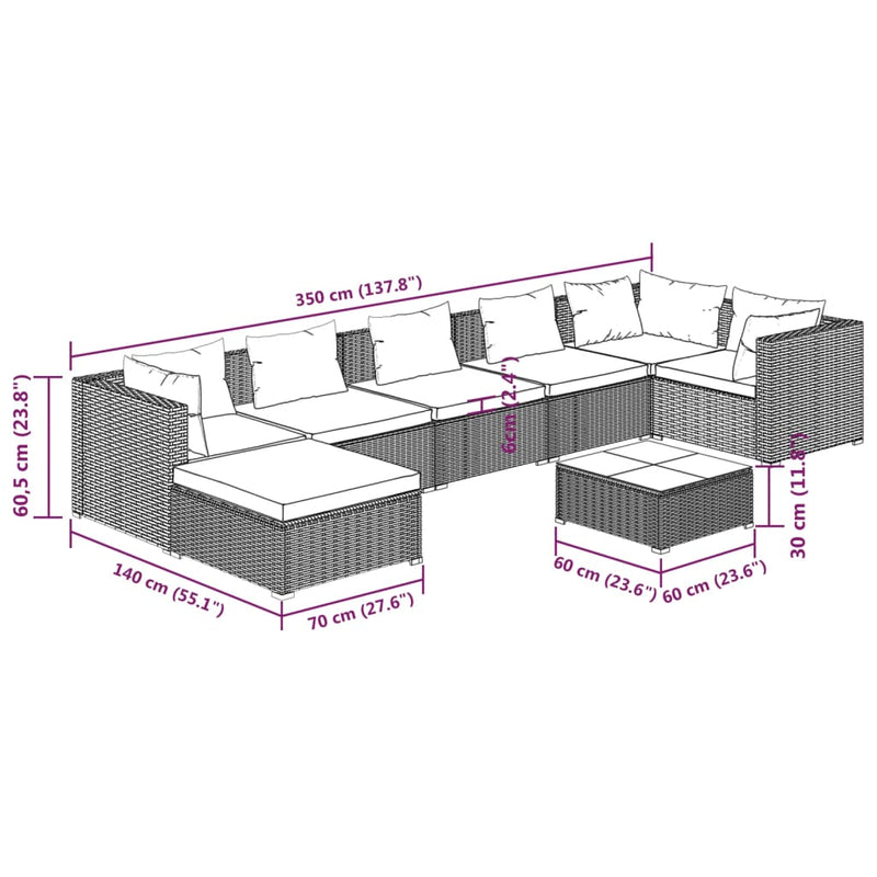 vidaXL 8 Piece Garden Lounge Set with Cushions Poly Rattan Black