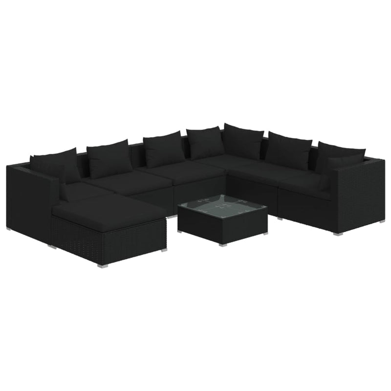 vidaXL 8 Piece Garden Lounge Set with Cushions Poly Rattan Black