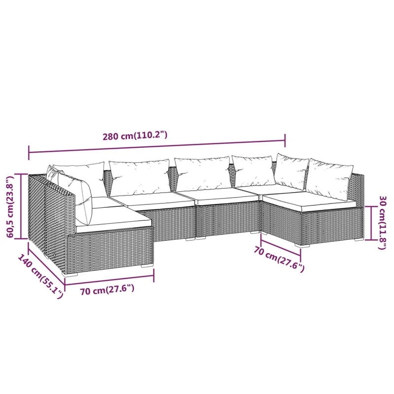 vidaXL 6 Piece Garden Lounge Set with Cushions Poly Rattan Black
