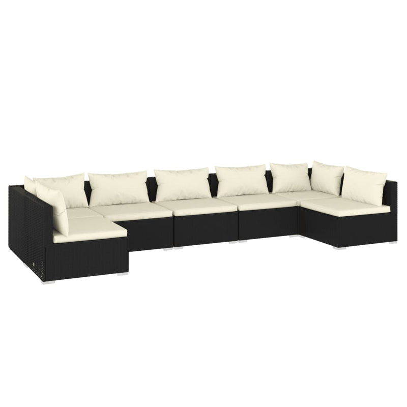 vidaXL 7 Piece Garden Lounge Set with Cushions Poly Rattan Black