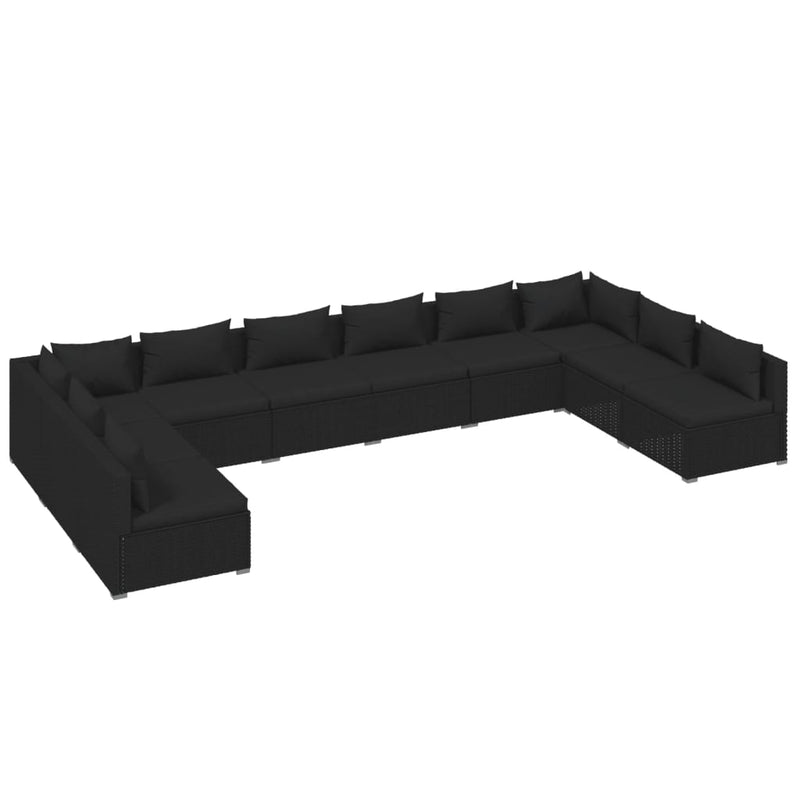 vidaXL 10 Piece Garden Lounge Set with Cushions Poly Rattan Black