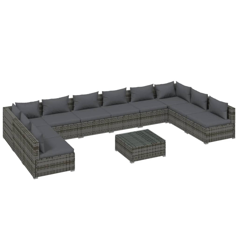 vidaXL 11 Piece Garden Lounge Set with Cushions Poly Rattan Grey
