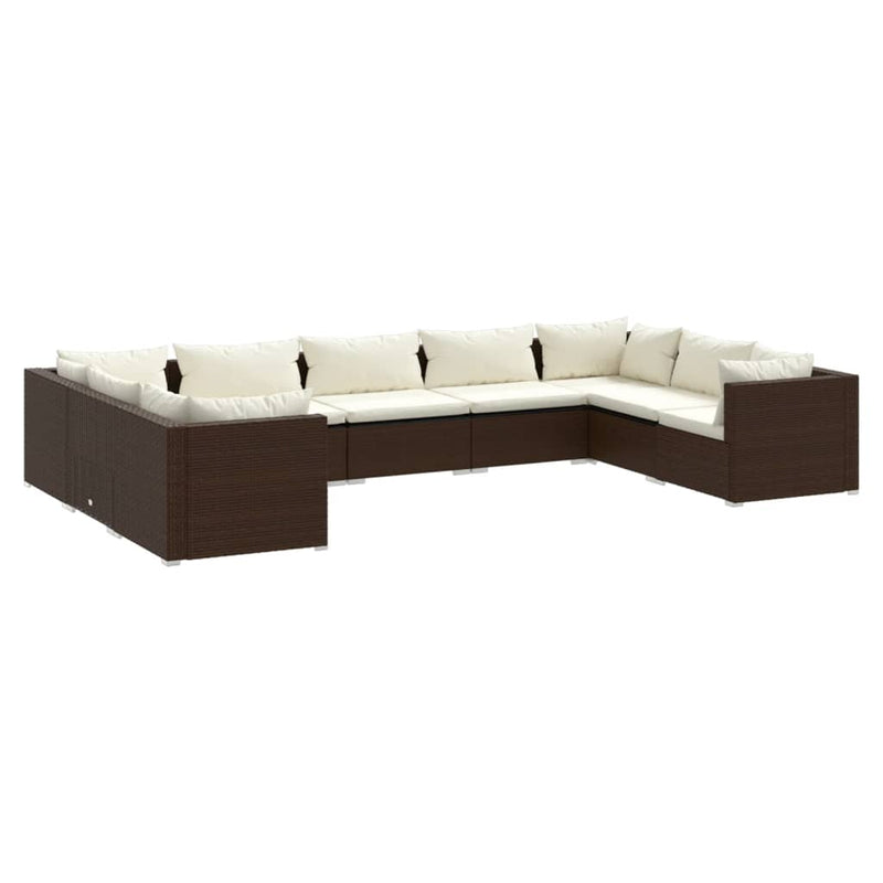 vidaXL 9 Piece Garden Lounge Set with Cushions Poly Rattan Brown