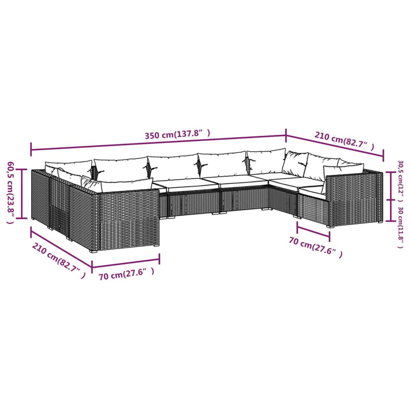vidaXL 9 Piece Garden Lounge Set with Cushions Poly Rattan Brown