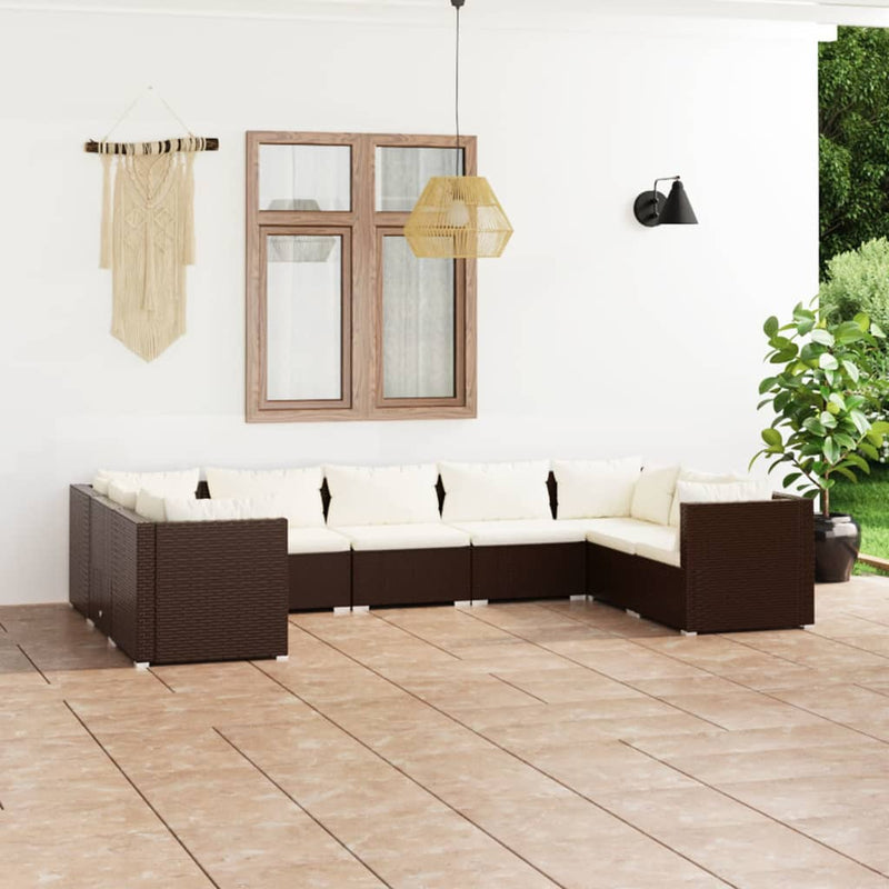 vidaXL 9 Piece Garden Lounge Set with Cushions Poly Rattan Brown