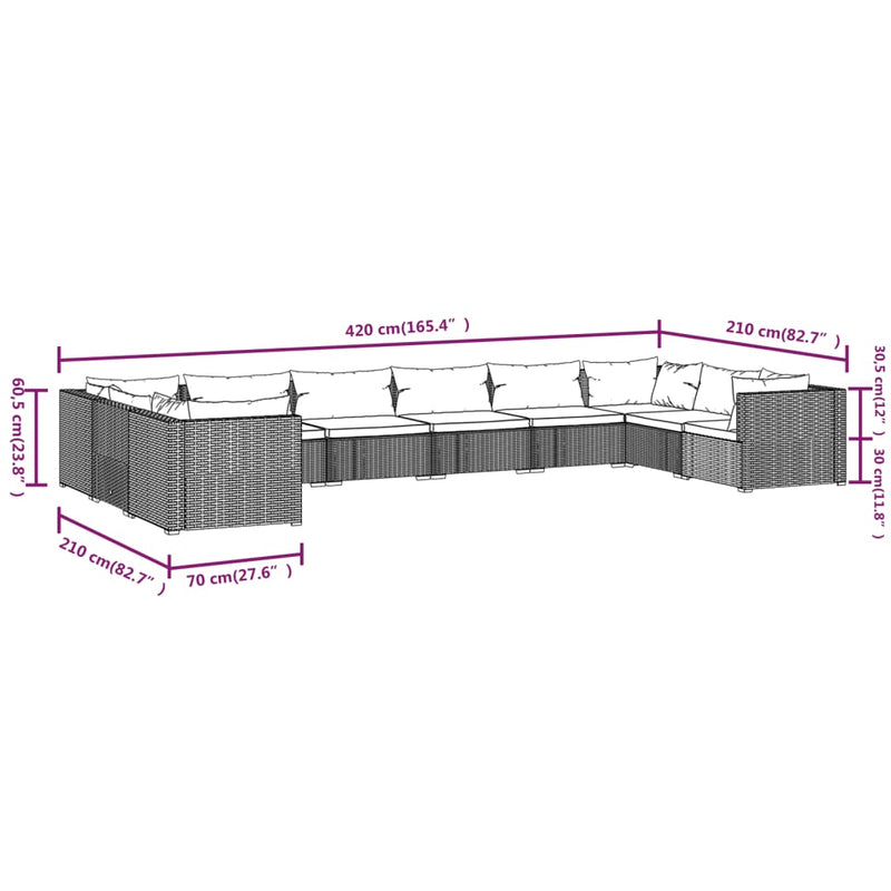 vidaXL 10 Piece Garden Lounge Set with Cushions Poly Rattan Black