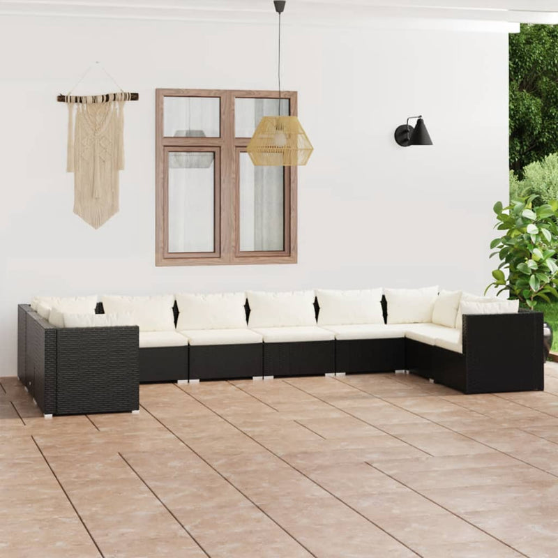 vidaXL 10 Piece Garden Lounge Set with Cushions Poly Rattan Black