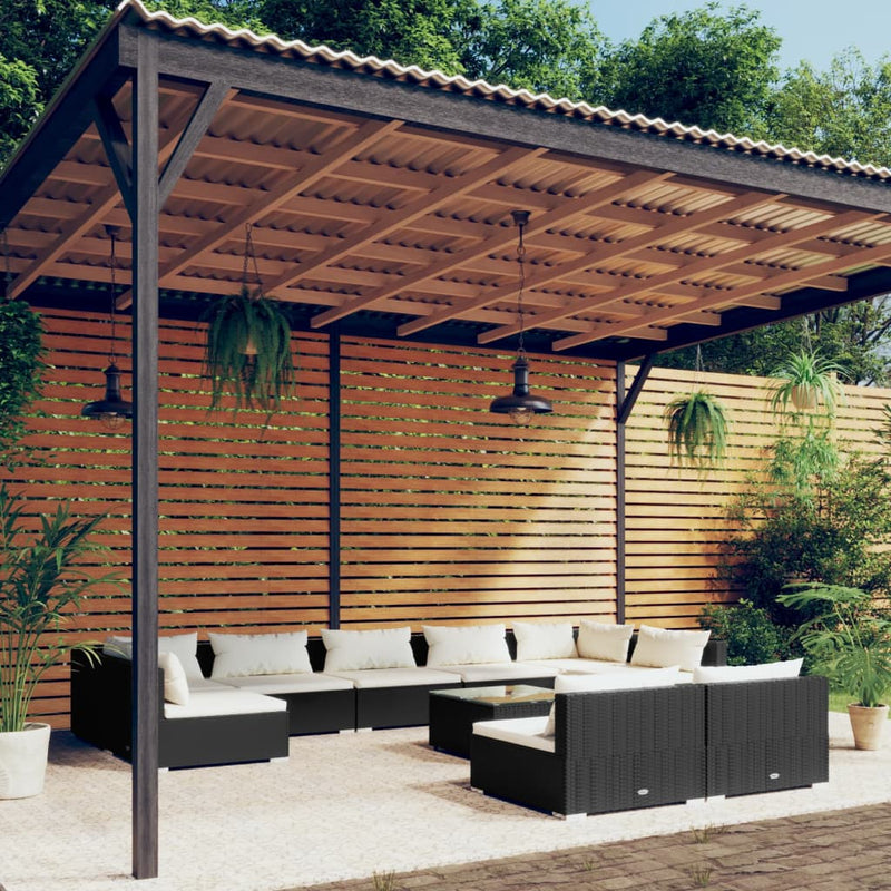 vidaXL 10 Piece Garden Lounge Set with Cushions Black Poly Rattan