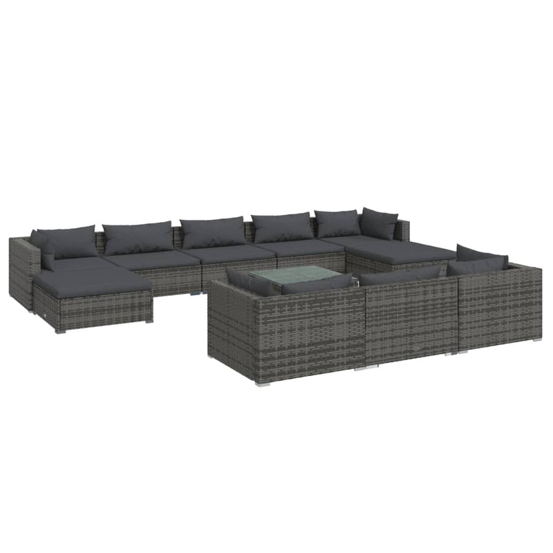 vidaXL 11 Piece Garden Lounge Set with Cushions Grey Poly Rattan