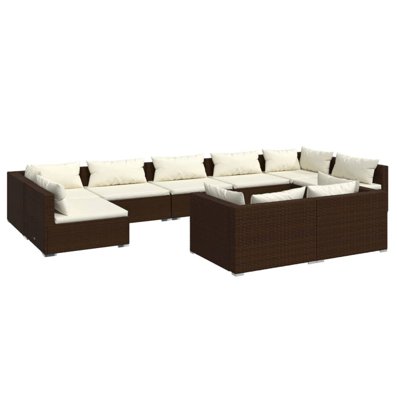 vidaXL 9 Piece Garden Lounge Set with Cushions Brown Poly Rattan