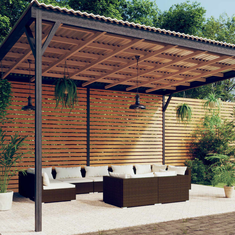 vidaXL 9 Piece Garden Lounge Set with Cushions Brown Poly Rattan