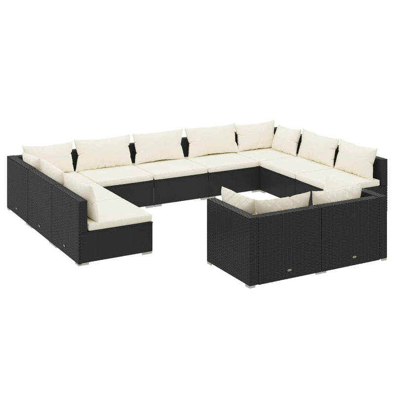 vidaXL 11 Piece Garden Lounge Set with Cushions Black Poly Rattan
