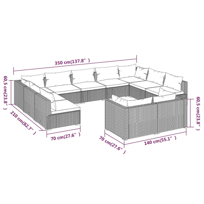 vidaXL 11 Piece Garden Lounge Set with Cushions Grey Poly Rattan