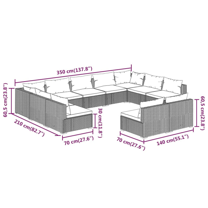 vidaXL 11 Piece Garden Lounge Set with Cushions Grey Poly Rattan