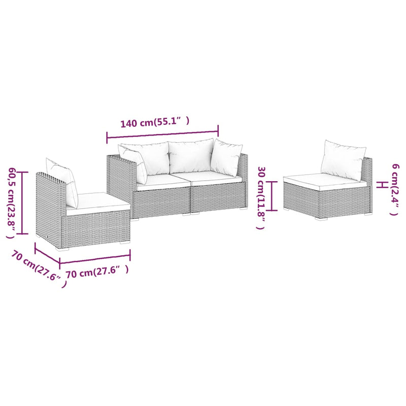vidaXL 4 Piece Garden Lounge Set with Cushions Poly Rattan Black