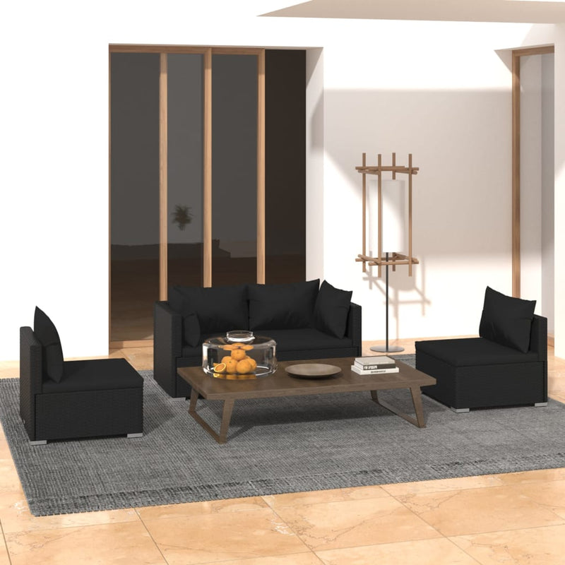 vidaXL 4 Piece Garden Lounge Set with Cushions Poly Rattan Black