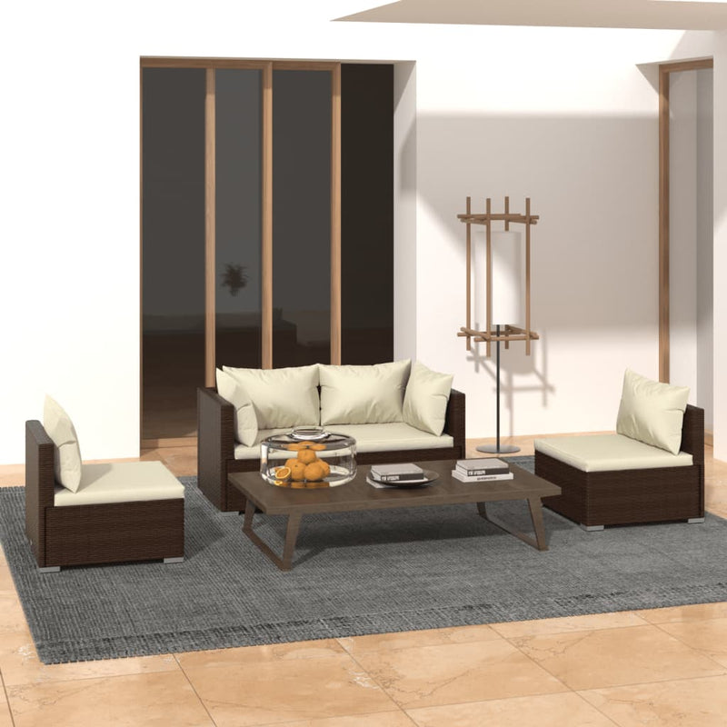 vidaXL 4 Piece Garden Lounge Set with Cushions Poly Rattan Brown