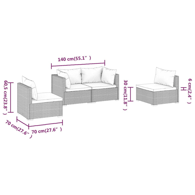 vidaXL 4 Piece Garden Lounge Set with Cushions Poly Rattan Grey