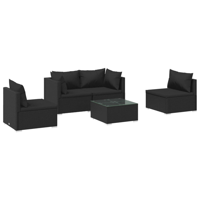 vidaXL 5 Piece Garden Lounge Set with Cushions Poly Rattan Black