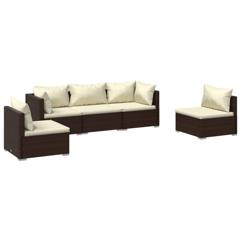 vidaXL 5 Piece Garden Lounge Set with Cushions Poly Rattan Brown