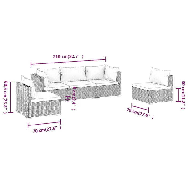 vidaXL 5 Piece Garden Lounge Set with Cushions Poly Rattan Brown