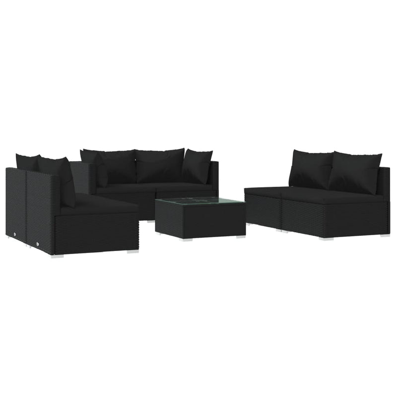 vidaXL 7 Piece Garden Lounge Set with Cushions Poly Rattan Black