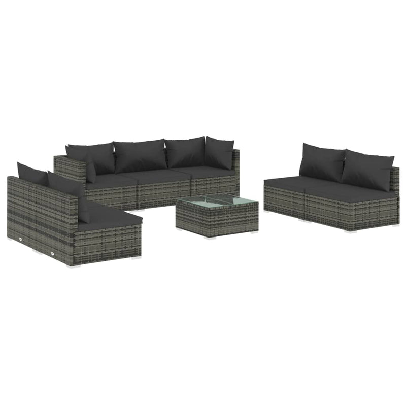 vidaXL 8 Piece Garden Lounge Set with Cushions Poly Rattan Grey