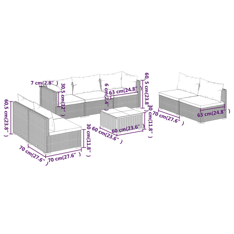 vidaXL 8 Piece Garden Lounge Set with Cushions Poly Rattan Grey
