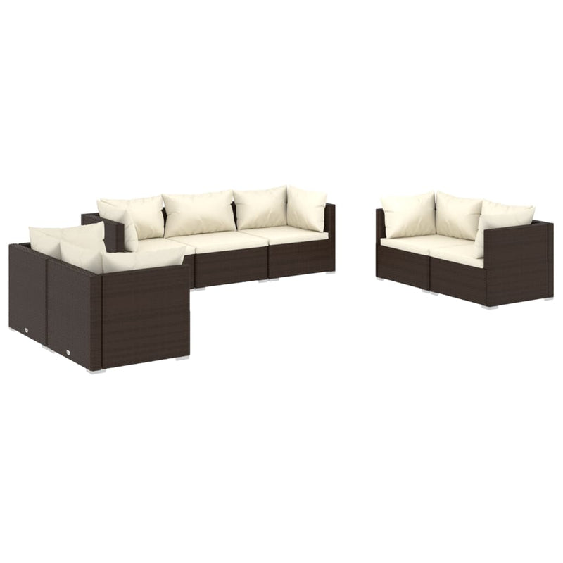 vidaXL 7 Piece Garden Lounge Set with Cushions Poly Rattan Brown