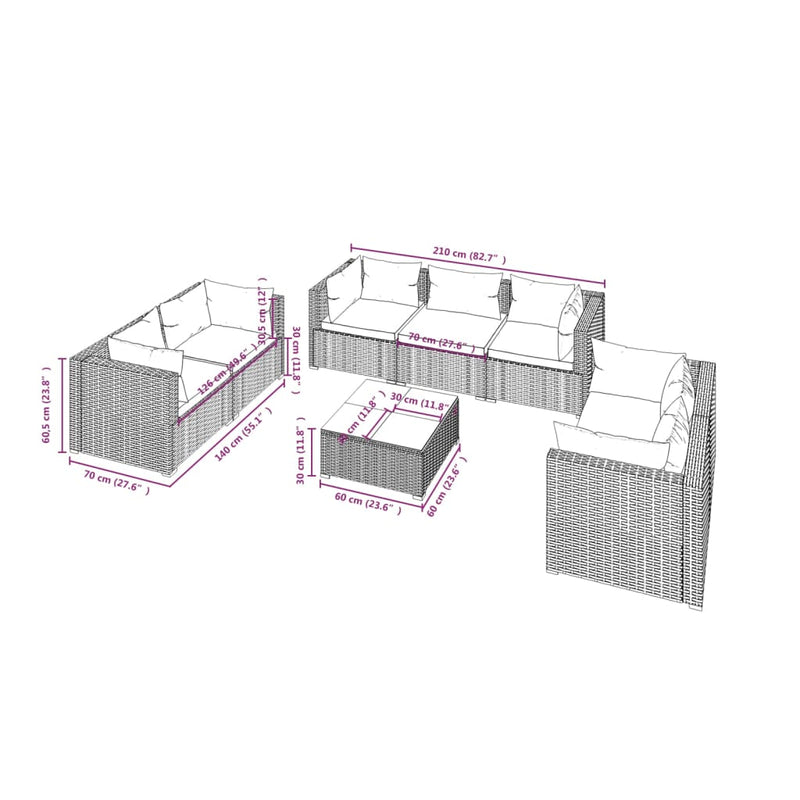 vidaXL 8 Piece Garden Lounge Set with Cushions Poly Rattan Grey