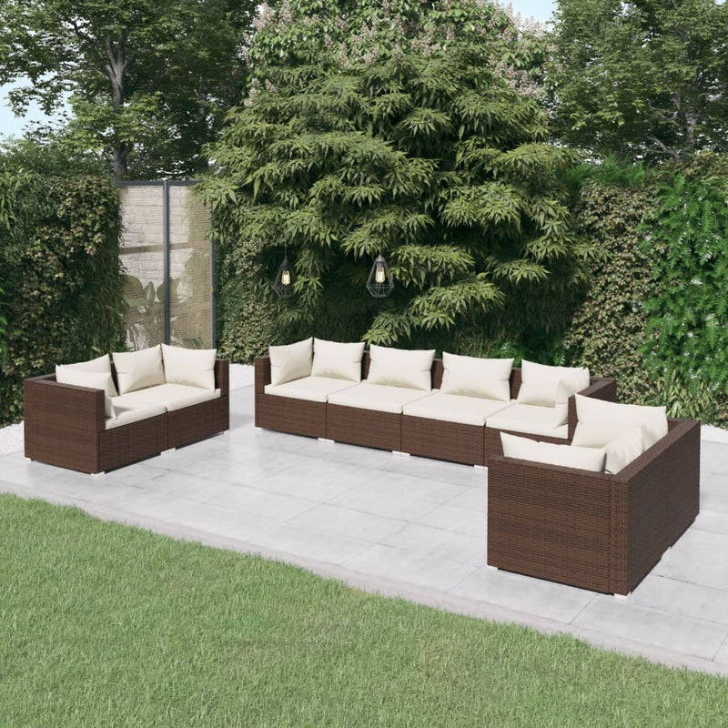 vidaXL 8 Piece Garden Lounge Set with Cushions Poly Rattan Brown