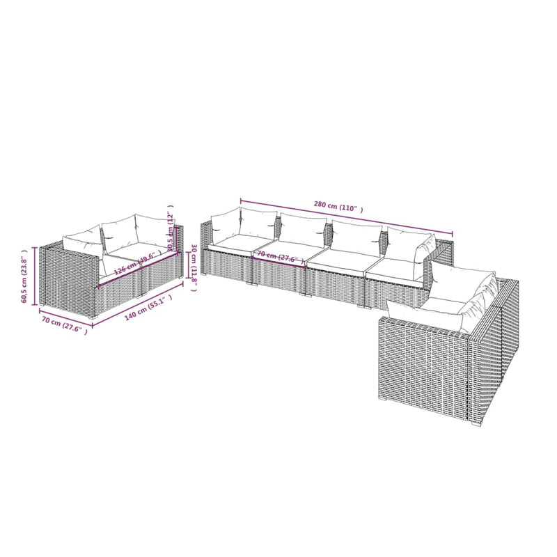 vidaXL 8 Piece Garden Lounge Set with Cushions Poly Rattan Grey