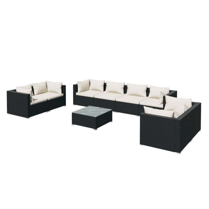 vidaXL 9 Piece Garden Lounge Set with Cushions Poly Rattan Black