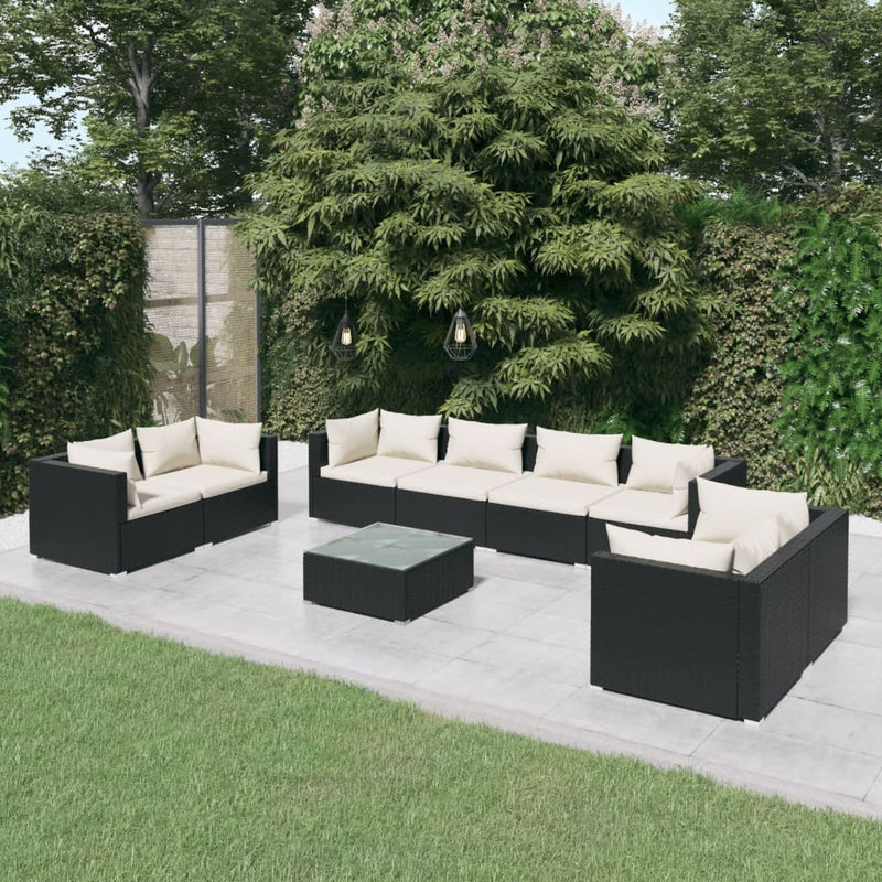 vidaXL 9 Piece Garden Lounge Set with Cushions Poly Rattan Black