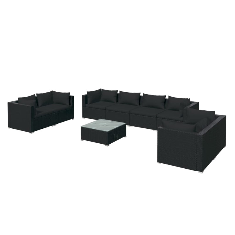 vidaXL 9 Piece Garden Lounge Set with Cushions Poly Rattan Black