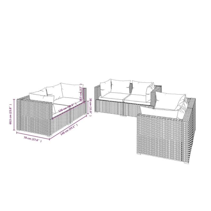 vidaXL 6 Piece Garden Lounge Set with Cushions Poly Rattan Black