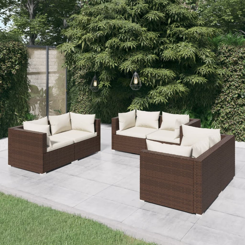 vidaXL 6 Piece Garden Lounge Set with Cushions Poly Rattan Brown