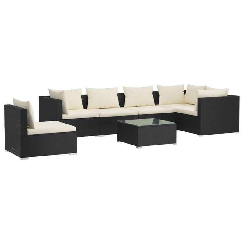 vidaXL 7 Piece Garden Lounge Set with Cushions Poly Rattan Black